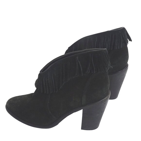 Joie Black Suede Fringe Ankle Boots Block Heel Women Size 39.5 8.5 Slip On - Picture 2 of 15